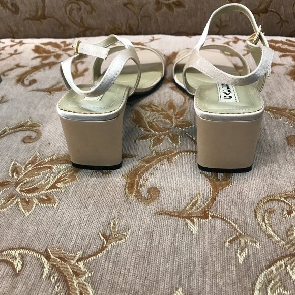 GORGEOUS Champagne Satin Ankle-Strap Sandals, Embroidered Formal Pump Dress Shoe - Picture 10 of 16